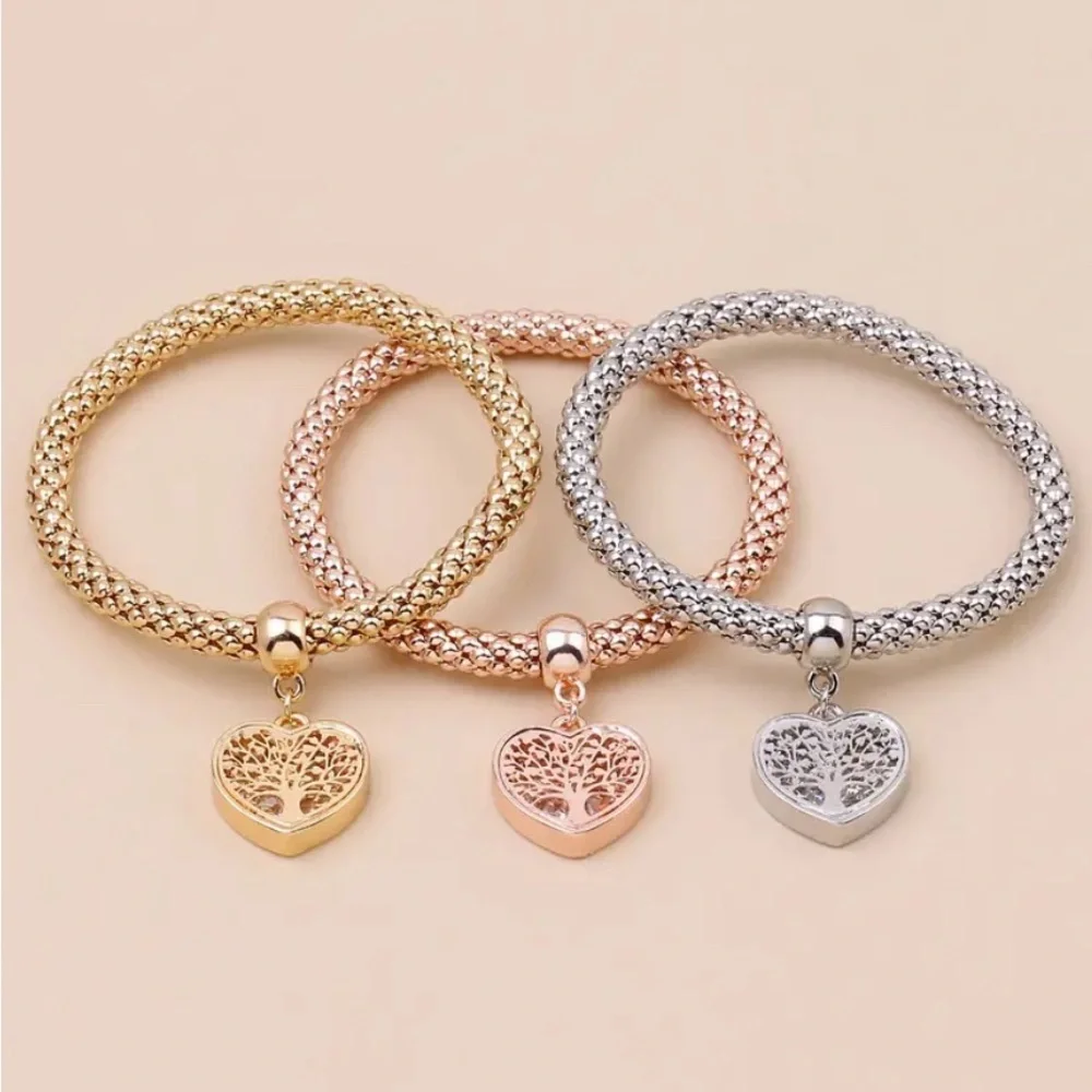 Tree of Life Heart Charms Layered Bracelet Set - Picture 2 of 4